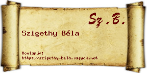 Szigethy Béla névjegykártya