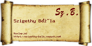 Szigethy Béla névjegykártya
